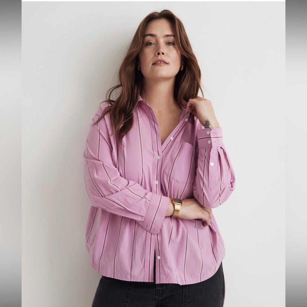 Madwell Plus Signature Poplin Oversized Boyshirt in Stripe